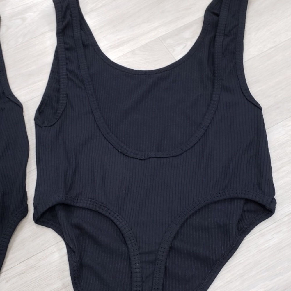 BLACK RIBBED BODYSUIT with Thong Bottom - Picture 2 of 6